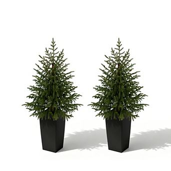 Vitalismo Artificial Norfolk Pine Christmas Trees with White or Black Planter, Home Decor(set of 2)