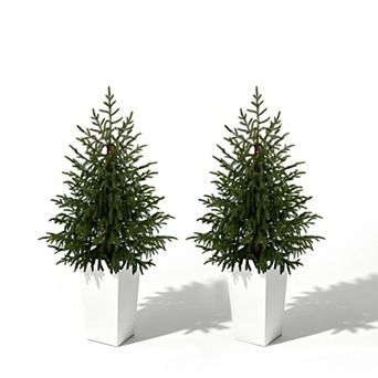 Vitalismo Artificial Norfolk Pine Christmas Trees with White or Black Planter, Home Decor(set of 2)