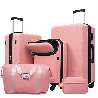 Hardside Luggage Set 5 pc with Bags, 20"Half-Opening with USB Port, 24 28" with Double Spinner