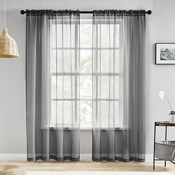 Kate Aurora Hotel Lux 2 pc Charcoal Gray Rod Pocket Sheer Curtain Panels