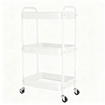 3 tier Rolling Metal Storage Cart With Wheels, Multifunctional Organizer For Kitchen And Bathroom