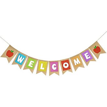 Burlap Welcome Back to School Banner, Apple Classroom Party Decoration