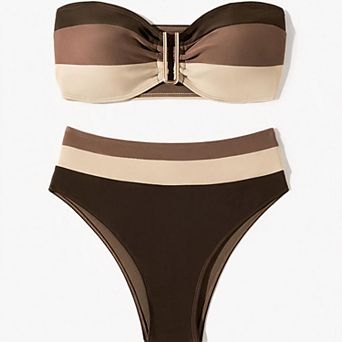 Hind Women's Bandeau Bikini Swimsuit with Colorblock Design, Brown