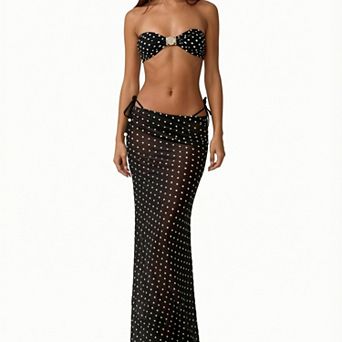 Hind Women's Bikini Set with Long Sarong Cover-Up, Strapless Bandeau Swim Top and Tie-Side Bottom