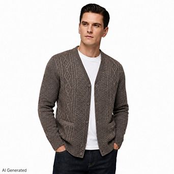 Men's Cable Knit Cardigan Sweater Button Down Long Sleeve V-Neck Casual Sweaters