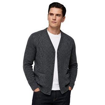 Men's Cable Knit Cardigan Sweater Button Down Long Sleeve V-Neck Casual Sweaters