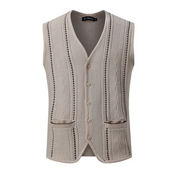 Men's V-Neck Knit Vest Botton Down Casual Sweater Cardigan Vest
