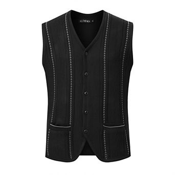 Men's V-Neck Knit Vest Botton Down Casual Sweater Cardigan Vest
