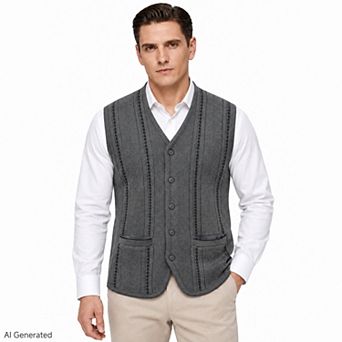 Men's V-Neck Knit Vest Botton Down Casual Sweater Cardigan Vest