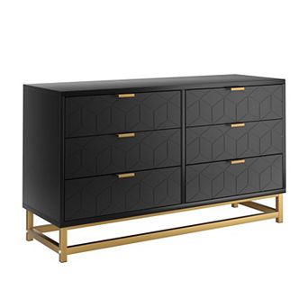 Black 6-Drawer Dresser - Modern Design, Gold Handles, for Bedroom & Living Room