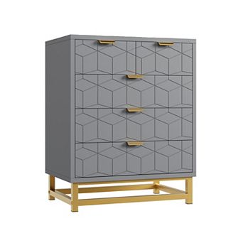Grey 5-Drawer Dresser - Metal Base, Modern Design, for Living Room & Closet