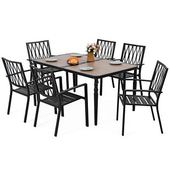 Patio Metal Dining Set of 7, with 6 Chairs and a Rectangular Table