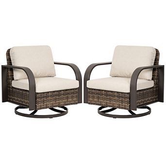 Handwoven Wicker Metal Swivel Patio Sofa Chairs with Cushion and Pillow