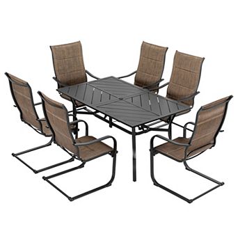7 pc Metal Padded Textilene Patio Dining Set with Umbrella Hole