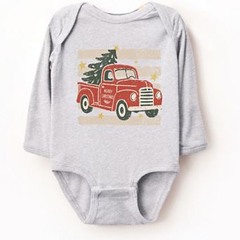 Red Truck Stripes - Infant Long Sleeve Bodysuit
