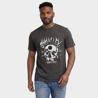 S.W.Smiley White Skull - Men's Garment Dyed Graphic T-Shirt