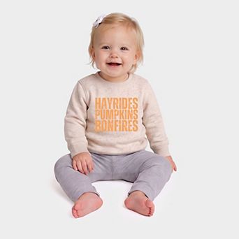 Hayrides Pumpkins Bonfires Distressed - Infant Crew Fleece Sweatshirt
