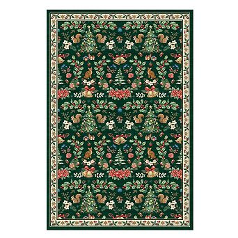 Vintage Christmas Squirrel Floral Area Rug Washable Non Slip Soft Pet Friendly Decorative Carpet