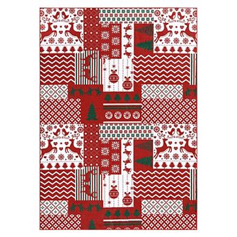 Patchwork Christmas Snowflake Holiday Rug Xmas Decorative Carpet for Living Room Bedroom Entryway