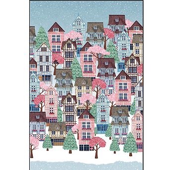 Winter Town Holiday Area Rug Christmas Decorative Carpet Washable Non Slip Soft Mat for Living Room