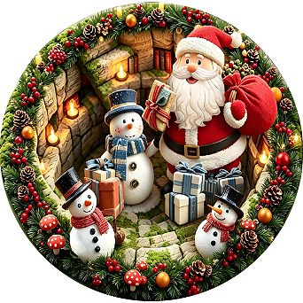 3D Effect Santa Claus Snowman Round Rug Machine Washable Non Slip Pet Friendly Decorative Carpet