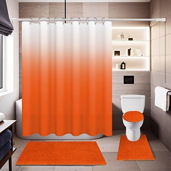 Solid Bathroom Decor Set Shower Curtain Rugs Toilet Lid Cover