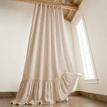 Farmhouse Boho Linen Blend Shower Curtain Ruffle Hem Spa Bathroom Decor