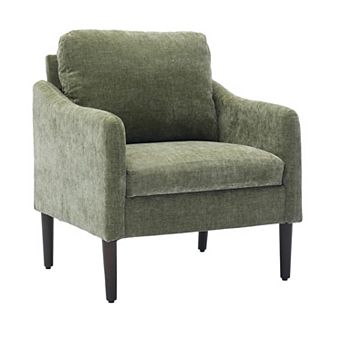 Sturdy Wood Frame Chenille Accent Chair, Mid-Century Curved Armrest Single Sofa, Comfort Lounge