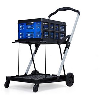 Heavy-Duty 2 tier Collapsible Shopping Cart with Wheels, Collapsible Utility Trolley