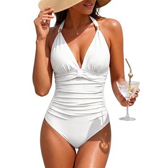 Women Tummy Control Push Up One Piece Halter Swimwear Bathing Suit