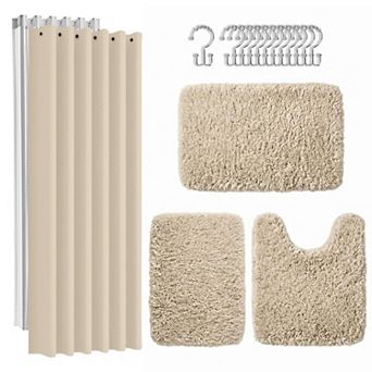Modern Minimalist Bathroom Set With Shower Curtain Rugs And Hooks