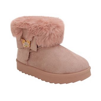 Yoki Little Kid Girls Faux Fur Foldover Butterfly Ankle Boots