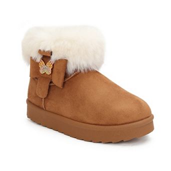 Yoki Little Kid Girls Faux Fur Foldover Butterfly Ankle Boots