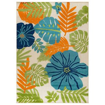 World Rug Gallery Indoor/Outdoor High-Low Textured Area Rug, Tropical Floral, Easy-Clean