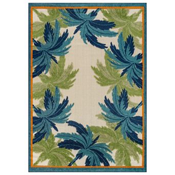 World Rug Gallery Indoor/Outdoor High-Low Textured Area Rug, Palm Border, Easy-Clean