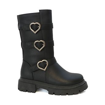 Yoki Heart Buckle Girls Tall Moto Boot