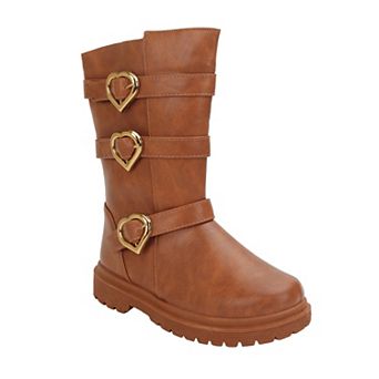 Yoki Heart Buckle Girls Tall Moto Boot
