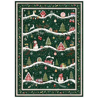 Winter Christmas Area Rug Snowman Reindeer Decor Carpet Washable Non Slip Mat for Entryway Bedroom