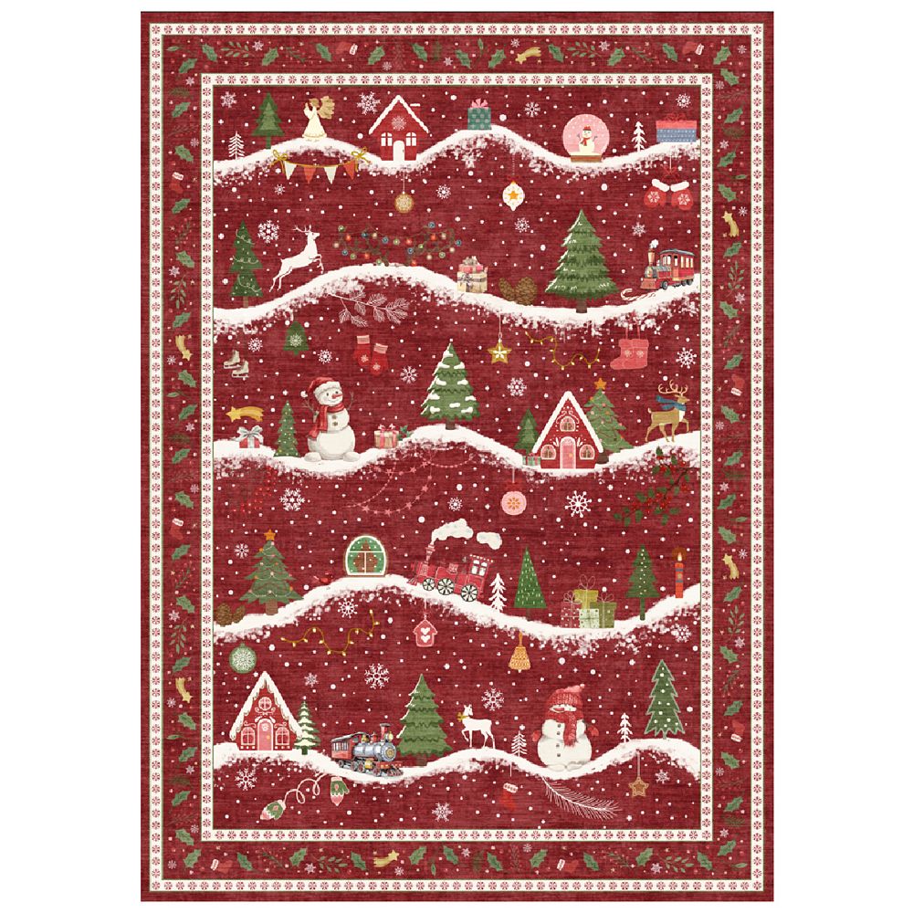Winter Christmas Area Rug Snowman Reindeer Decor Carpet Washable Non ...