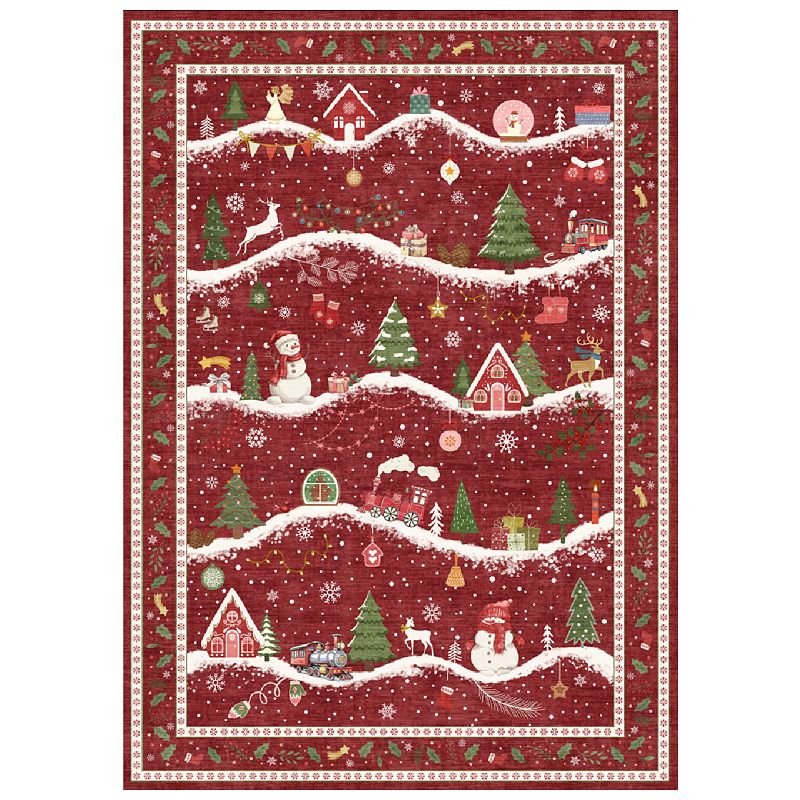 Winter Christmas Area Rug Snowman Reindeer Decor Carpet Washable Non ...