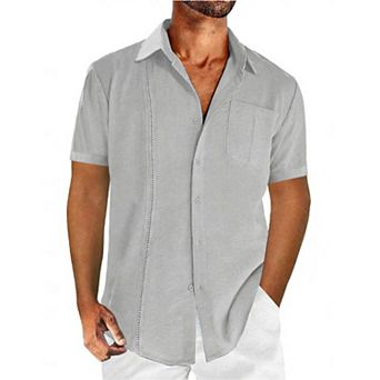 Men's Short Sleeve Linen Shirt Casual Button Down