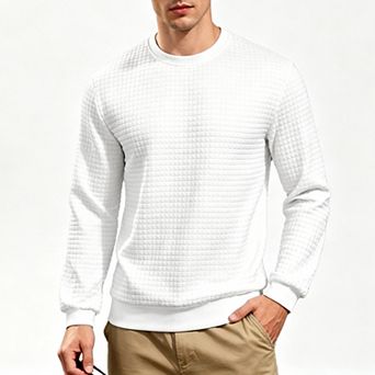 Men's Crew Neck Jacquard Mini Check Long Sleeve Sweatshirt Undershirt Top