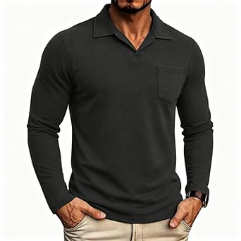 Men's Vintage Washed Long Sleeve Polo Shirt