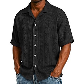 Men's Solid Jacquard Short-Sleeved Shirt