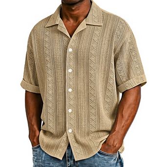 Men's Solid Jacquard Short-Sleeved Shirt