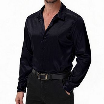 Men's Long Sleeve Satin Silk ShirtShiny Classic Shirt