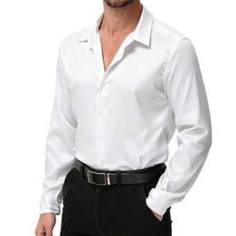 Men's Long Sleeve Satin Silk ShirtShiny Classic Shirt