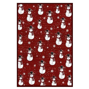 Christmas Snowman Pattern Rugs Winter Snowflake Print Washable Non Slip Soft Indoor Decor Carpet