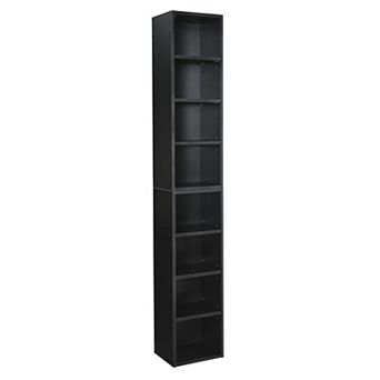Tall Narrow 8 tier Media Tower Rack Adjustable Bookshelves, Slim CD DVD Storage, Black