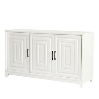 Modern White TV Stand for TVs up to 65 in with 2 Spacious Adjustable Shelves, Solid Wood Legs